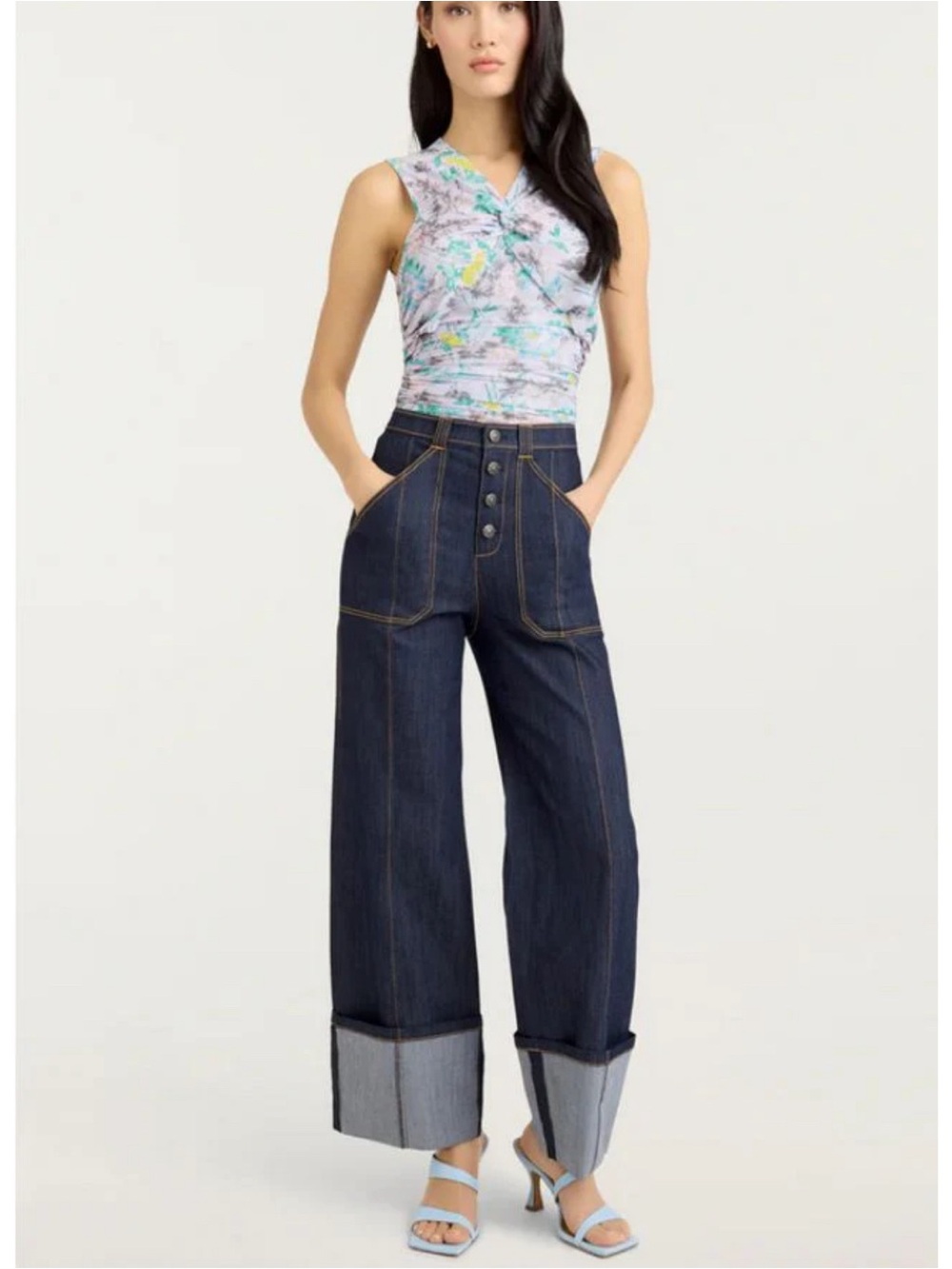 cinq a sept Aniya Floral Mesh Ruched Top